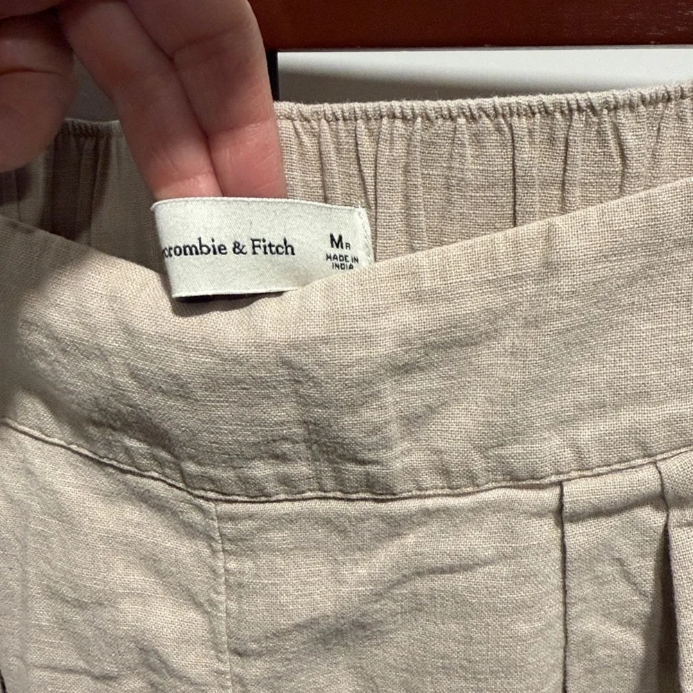 Abercrombie Wide Leg Pull On Linen Pants Cream Beige Medium - Picture 5 of 10